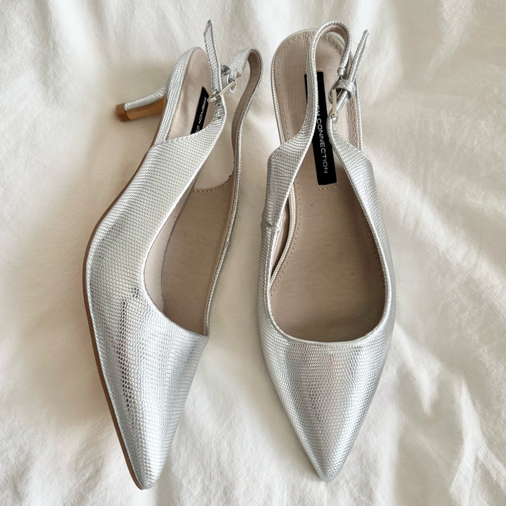 French Connection Quinn Slingback Kitten Heel Silver Patent Leather Women's 6.5